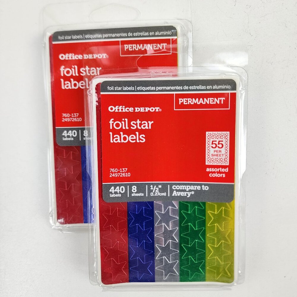 Lot 2 Office Depot Foil Star Labels Stickers 440 Each .5 Inch Home School Crafts